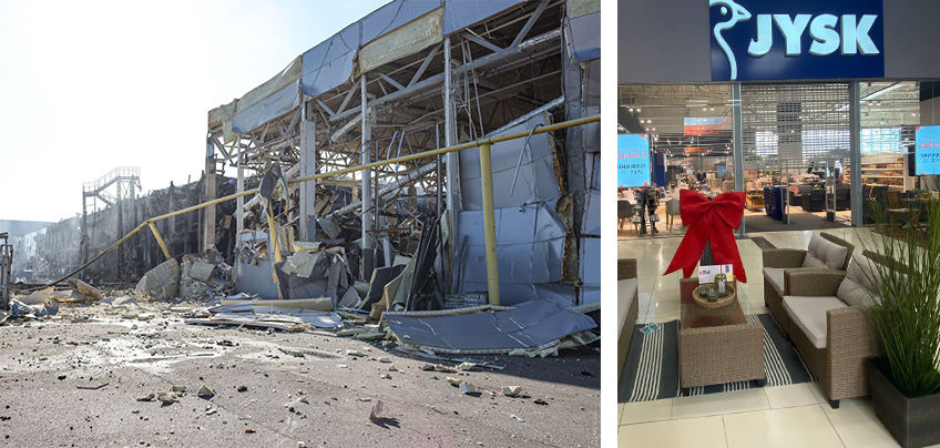Reopening bombed store in Ukraine