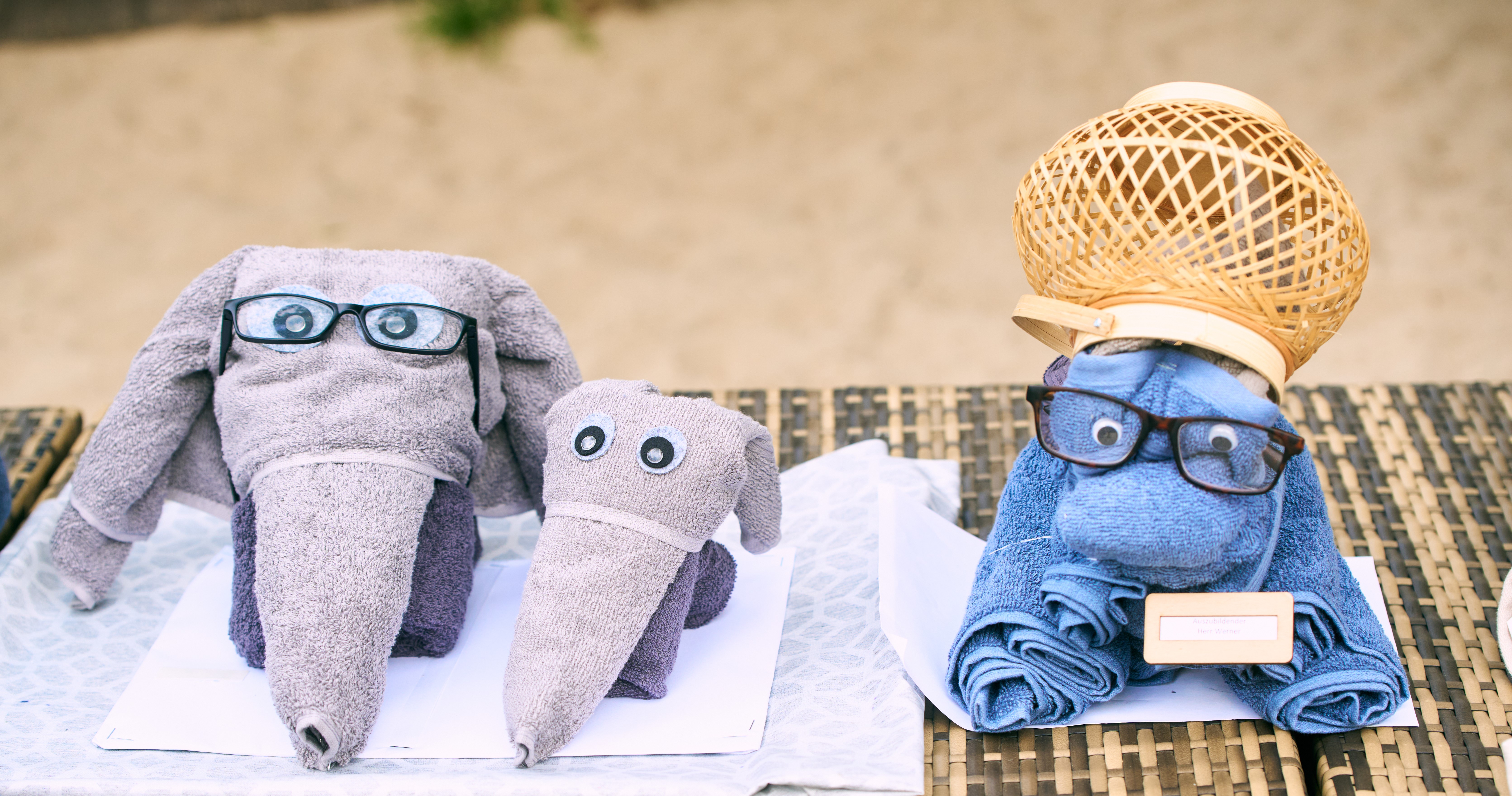 tre animali fatti con gli asciugamani 