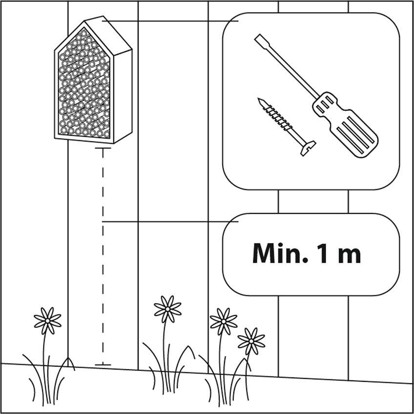 Grafiske illustrationer tegnet af Johannes skal hjælpe kunderne med at placere insekthotellet korrekt. 